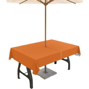 Burnt Orange Outdoor Tablecloth with Umbrella Hole & Zipper, Pure Burnt Orange Rectangle Tablecloth 54x80 Inch, Patio Table Cover Waterproof Table Cloth for Picnic/Party
