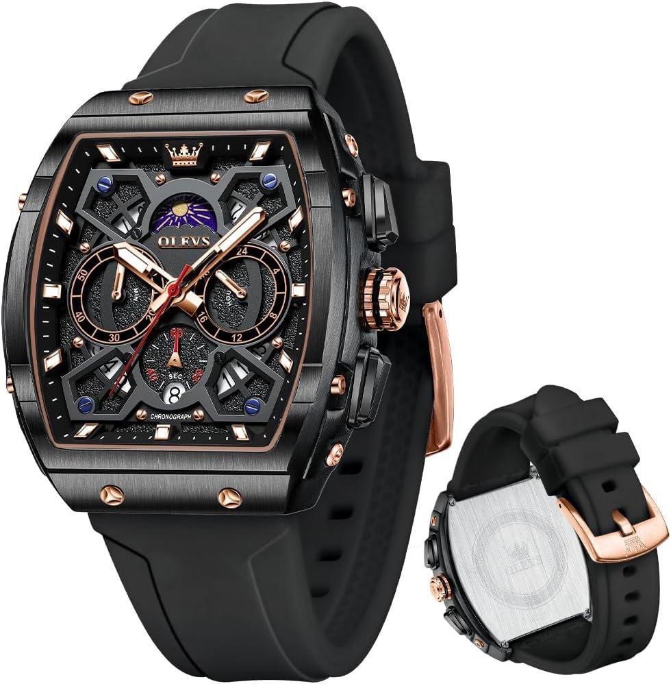 OLEVS Mens Watches Stylish Chronograph Waterproof Luminous Silicon Strap Multifunction Watches for Men Business White Men Wrist Watch