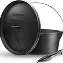 Camping Dutch Oven,12 Qt Pre-Seasoned Camping Cookware Pot with Lid - Lid Lifter, Cast Iron Dutch Oven with Metal Handle for Cooking BBQ Baking Campfire Modern Black
