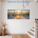 Pennimor 3Pieces Framed Beach Wall Art, Ocean Sunset Wood Wall Decor, Modern Seascape Artwork Printing for Bathroom Bedroom Living Room Home Office Farmhouse 12x16in