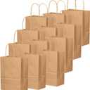 qiqee 50-Packs Brown Paper Gift Bags with Handles Bulk 8.3"x3"x 6" Small Size Paper Bags Multiple Uses(Small Size)