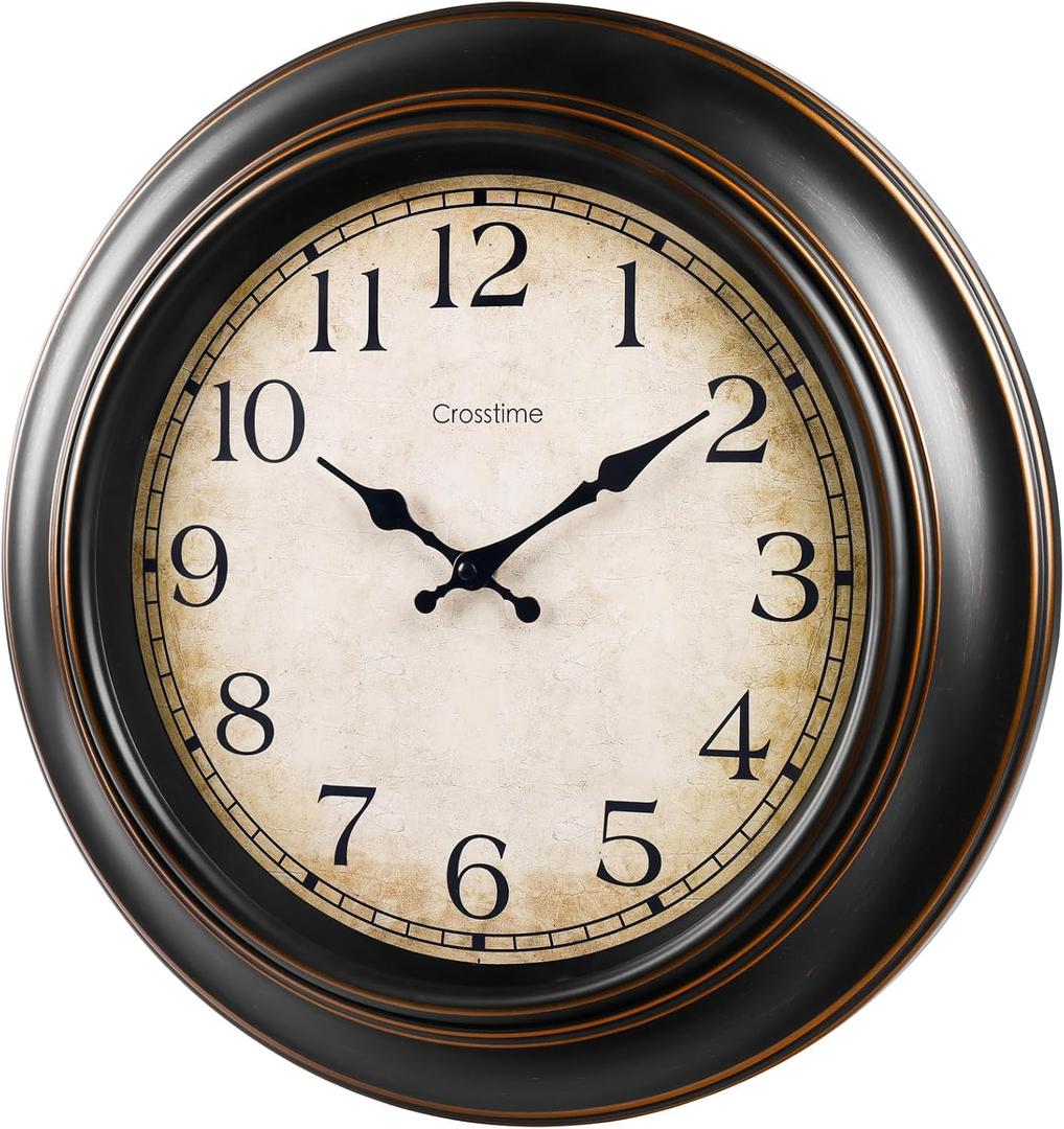 18 Inch Vintage Large Wall Clock for Living Room Decor,Battery Operated Silent Non-Ticking Retro Classic Clocks for Kitchen Fireplace Home Office,House Warming Gifts,Bronze