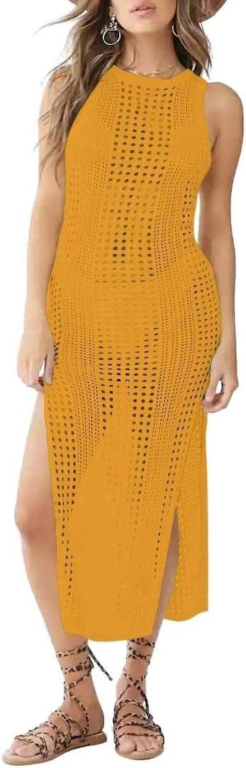 Bsubseach Womens Swimsuit Crochet Cover Up Sleeveless Bikini Swimwear Bathing Suit Beach Dress