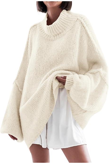 BTFBM Women's Winter Sweaters Oversized Turtleneck Long Sleeve Chunky Knitted Pullover Sweater Jumper Tops, Size S