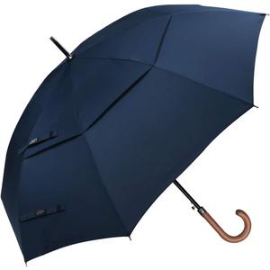 G4Free 62inch Wooden J Handle Golf Umbrella Windproof UV Protection Classic Stick Wedding Cane Umbrellas, Auto Open Cane Hook Handle