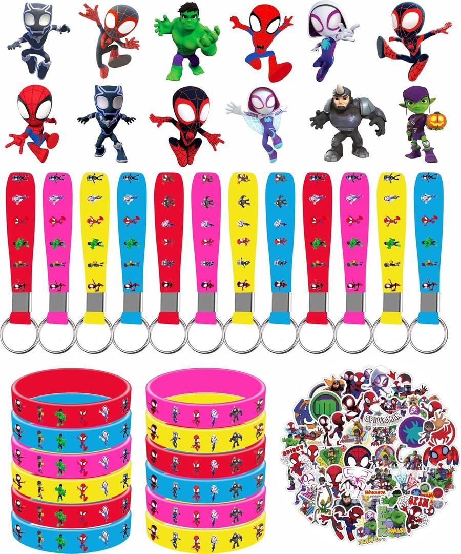 Spidey Birthday Party Supplies, 86Pcs Party Gifts and Toy Set for Spider Theme Party