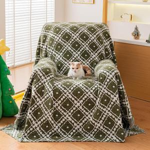 Reversible Couch Cover Blanket, Christmas Couch Cover, Chenille Sofa Cover Blanket, Christmas Sofa Covers Washable, 71"71" Couch Protector for Recliner & Chair (1PC, Green, Single Seater)