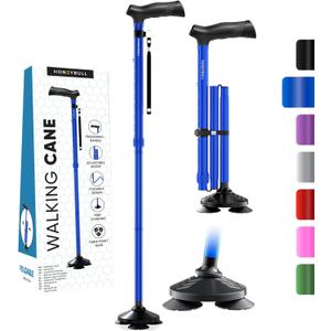 HONEYBULL Walking Cane for Men & Women Foldable, Adjustable, Heavy Duty, Free Standing, All Terrain, Collapsible Walking Sticks for Seniors & Adults (Blue)