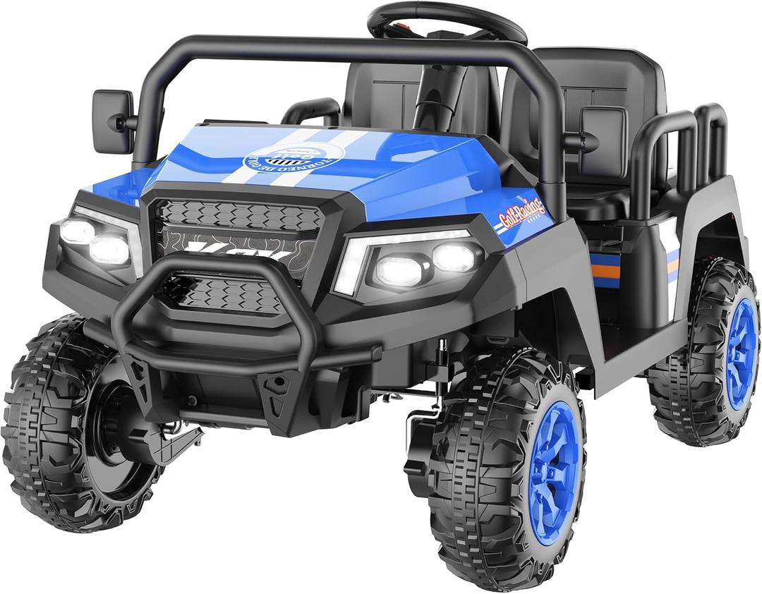 Electric Car for Kids, 24V 4 Seater Ride on Toys w/Parent Remote, 4 Wheeler Suspension, Max 220lbs Weight Capacity, USB, Music, Radio, LED Light, Ride on Truck for Boy/Girl Ages 3-8, Blue