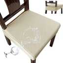 Genina Waterproof Seat Covers for Chairs,Set of 4 Dining Room Chair Seat Covers for Kitchen,Stretch Jacquard Removable Washable Dining Chair Slipcovers Protectors with Rear Covers, Beige