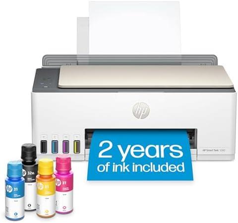 HP Smart-Tank 5000 Wireless All-in-One Ink-Tank Printer with up to 2 years of ink included, mobile print, scan, copy, white, 17.11" x 14.23" x 6.19"