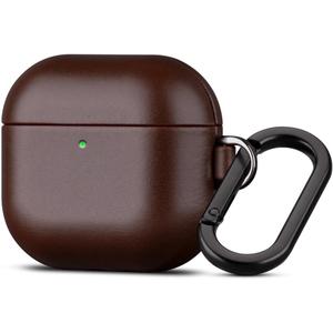 Haobobro for AirPods 4th Generation Leather Case Cover - Leather from Cow hide, Handmade Drop Protective Hard Cover, Wireless Charging Compatible AirPods 4 Generation Case with Keychain - Coffee Brown