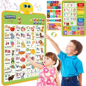 Electronic Alphabet Wall Chart, Talking ABC, 123s, Music Poster, Kids Montessori Toys for Toddlers 24, Interactive Educational Toddler Toy, Learning Gift for Age 1 2 3 4 5 Year Old Boys Girls  Green