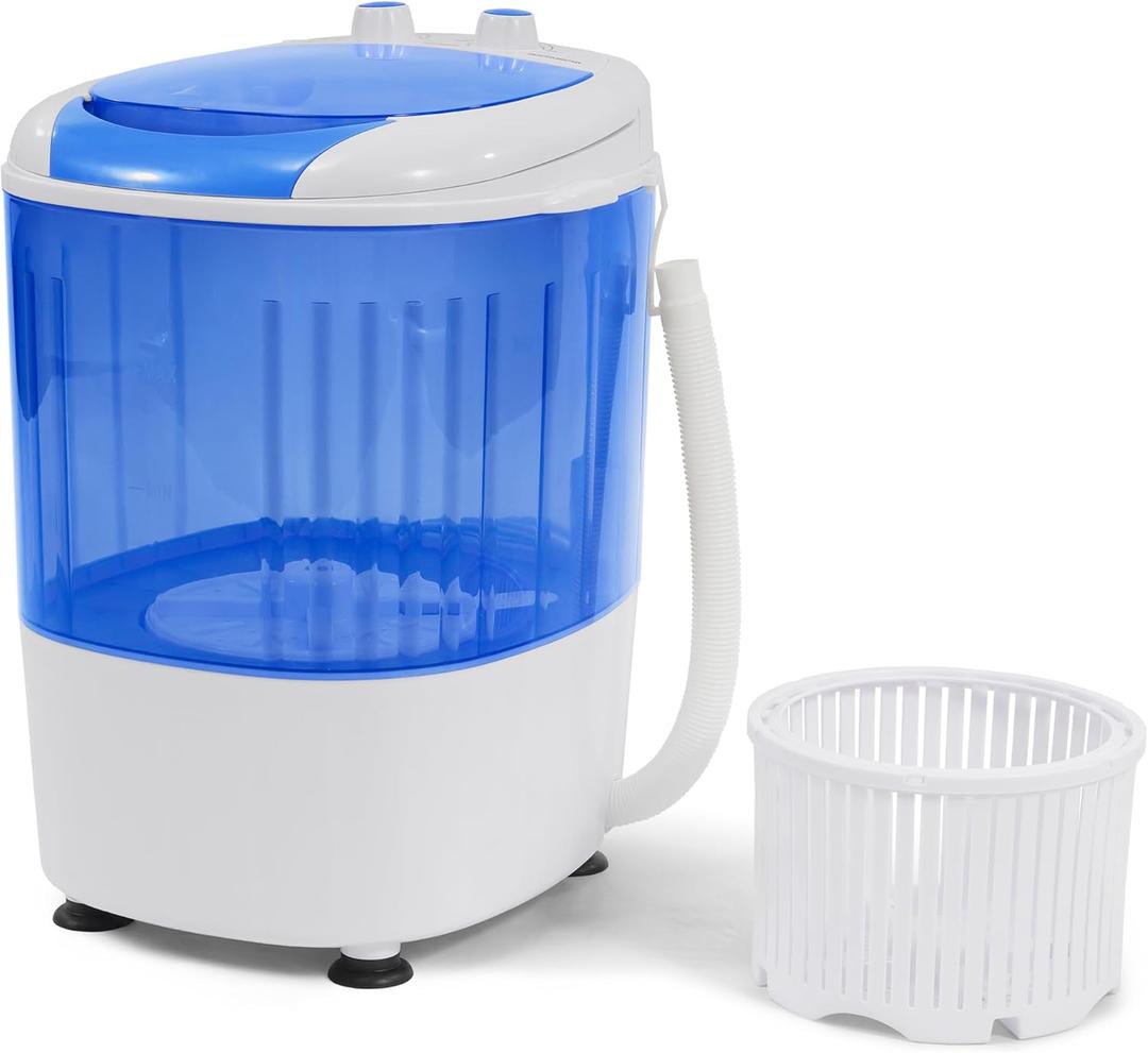 Mini Spin Dryer Portable Washing Machine Rotary Timer Controller Compact Laundry for Home Apartment RV, White/Blue