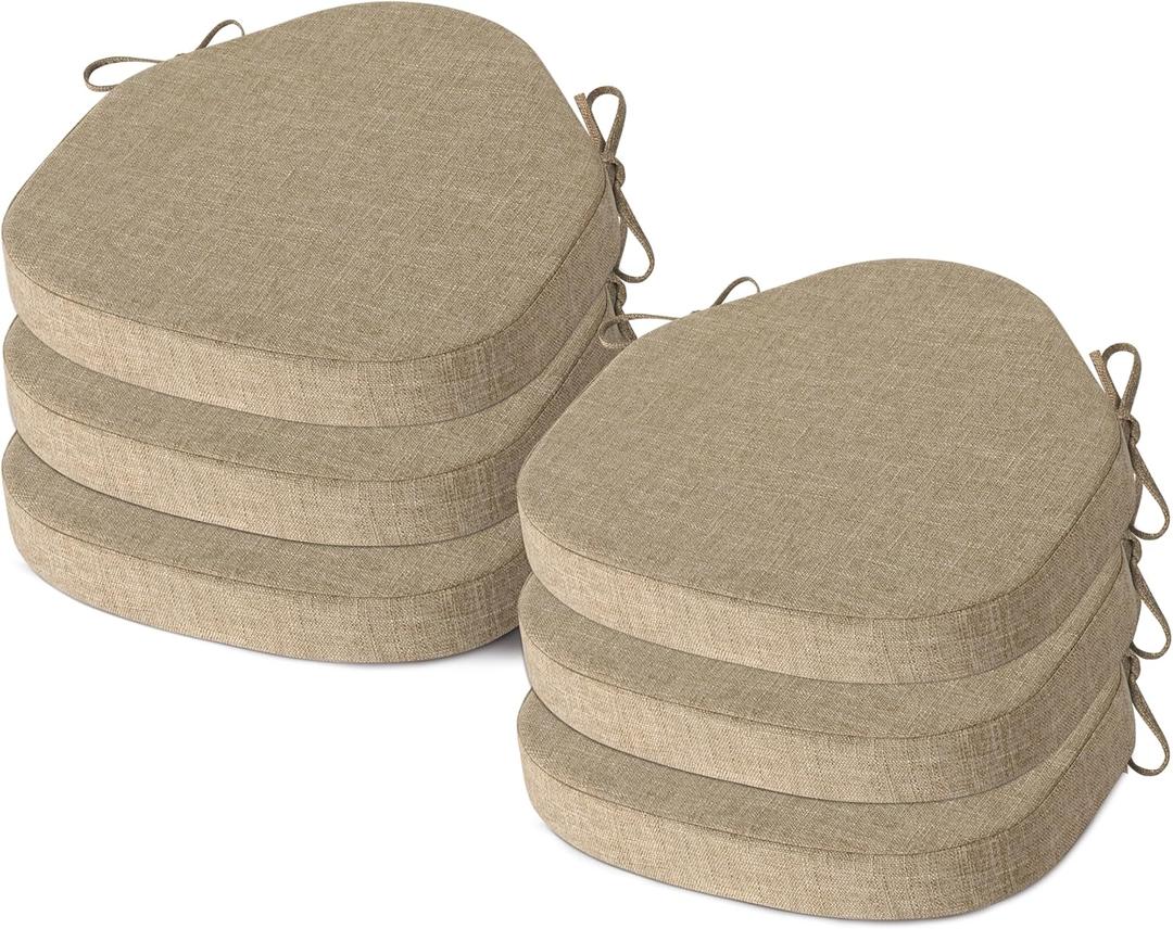 AddGrace Chair Cushions for Dining Chairs Set of 6 Windsor Kitchen Chair Cushions with Removable Textured Cover and Non Slip Bottom Indoor Chair Pads with Ties and Foam (16.5x15.5 Inches Beige)