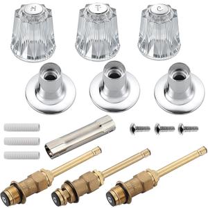 39619 Bathtub Shower Handle Remodel/Rebuild Trim Kit, Shower Knob 3 Piece for Price Pfister Verve Faucets, Includes 12H-2H, 12H-2C, 12H-18D Stems and Tubs knob Handle and Flange Base (Clear Acrylic)