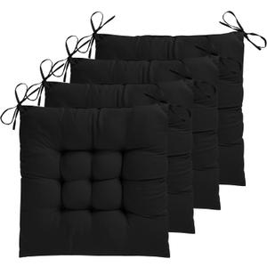ELFJOY 4 Pack Chair Cushions for Dining Chairs 17x17 inch Seat Cushions for Kitchen Chairs Soft and Comfortable Square Chair Pads with Ties, Black