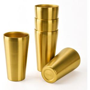 5 Pack 18.6 oz Stainless Steel Insulated Cup, Double Wall Vacuum Small Metal Cup, Reusable Camping Cups Unbreakable Indoor Outdoor for Party, Home, Office, BBQ, Gold