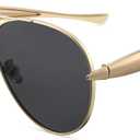 Oversized Gold Aviator Sunglasses for Women Men Retro 70s Metal Big Aviators Sun Glasses Womens Trendy CS002 (Gold Frame/Black Lens)