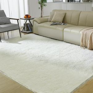 Ultra Soft Rug for Living Room, 6X9 Fluffy Shag Area Rug for Bedroom, Modern Shaggy Carpets Fuzzy Rug for Teens Dorm Nursery Home Decor Aesthetic, Upgrade Anti-Skid Durable, Cream White (6' x 9' (Rectangular))