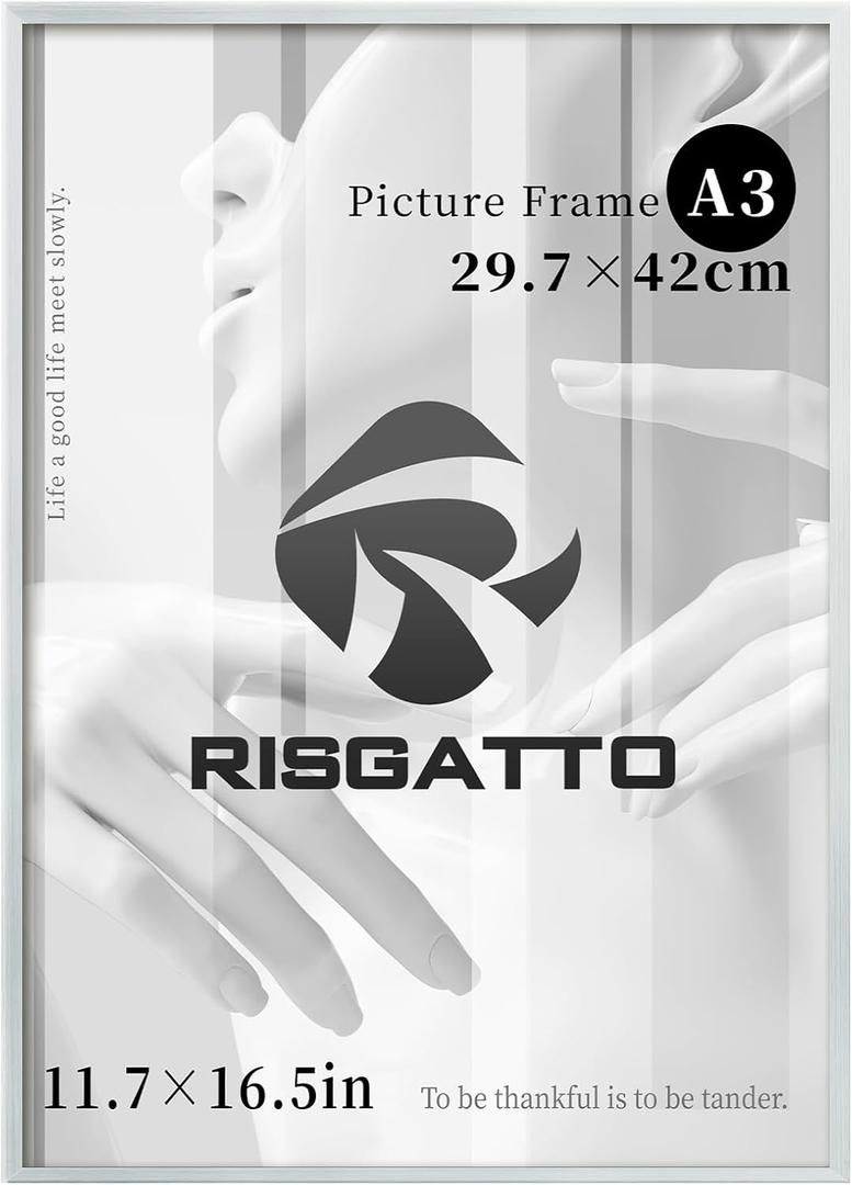 A3 Picture Frame, 11.7x16.5 Inch Minimalist Aluminum Frame with HD Acrylic, Thin Metal Poster Frame for Wall Mount, Vertical & Horizontal Display  Silver