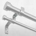 Double Curtain Rod, 1 Inch Silver Extra Long Dual Curtain Rods 72 to 144 Inch with Aluminium Modern End Cap Finial, Adjustable Heavy Duty Window Treatment Rod, Telescopic Metal Double Drapery Pole Set