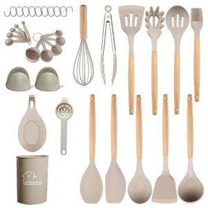 Set of 36 Silicone Utensils Set Wooden Cooking Home Kitchen Baking .