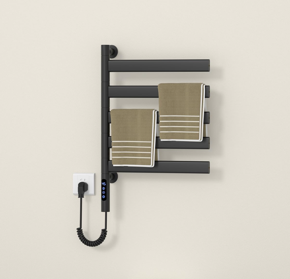 Rotating Towel Warmer Rack Black-VOKIM Wall Mounted Electric Towel Warmer
