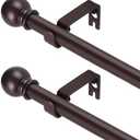 GXOACKJ 2 Pack Brown Curtain Rods for windows 32 to 48 inch, 5/8 inch Splicing Heavy Duty Metal Curtain Rod Set with Brackets