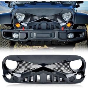 AMERICAN MODIFIED Front Replacement Grille Compatible with Jeep Wrangler JK JKU 2007-2018, Glossy Black