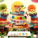 Hooqict 33Pcs Fiesta Cake Decorations Set with Mini Papel Picado Banner, Serape Ribbon, Cactus, Taco and Flower Mexican Cake Toppers & Cupcake Toppers for Cinco de Mayo Mexican Theme Party Decorations