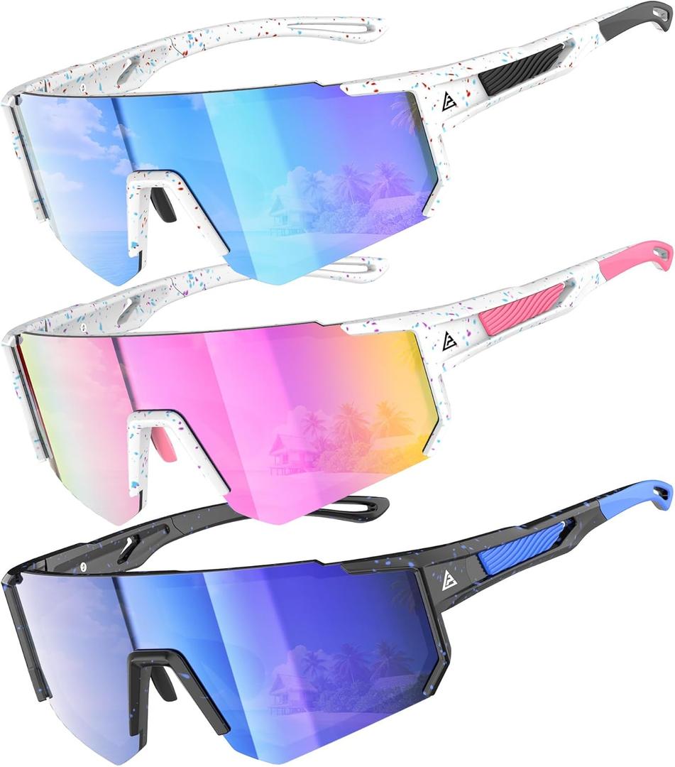 Kids Sunglasses Youth Baseball Softball Sunglasses for Girls Boys Age 4-14 UV Protection Sports Kids 3 Pack