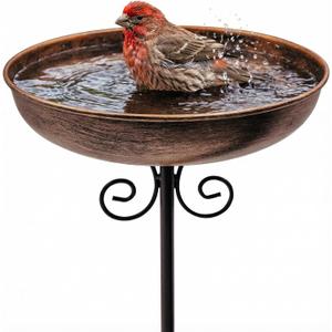 Small Metal Bird Bath for Outdoors, 10" Dia Bowl with Stake Birdbaths Garden Yard Lawn Decor 0.4 Gallon