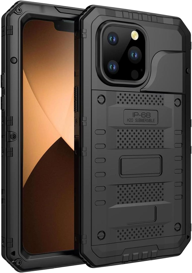 Marrkey Waterproof Case for iPhone 14 Pro Max 6.7 inch, Heavy Duty Shockproof Dustproof Metal Durable Case with Built-in Screen,360 Full Body Protection Rugged Military Grade Defender - Black