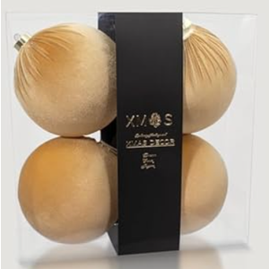 4PCS Gold Brown Velvet Christmas Ornaments Set – 6 Inch Large Flocked Shatterproof Baubles for Xmas Tree Decoration, Hanging Ornaments for Holiday & Home Décor (Gold, 6 Inch / 15 cm) 