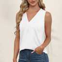 EyMuse Womens Summer Sleeveless Short Tank Tops 2 Pack Trendy Vneck Solid Basic T Shirts Casual Loose Fit Dressy,White,Black XL