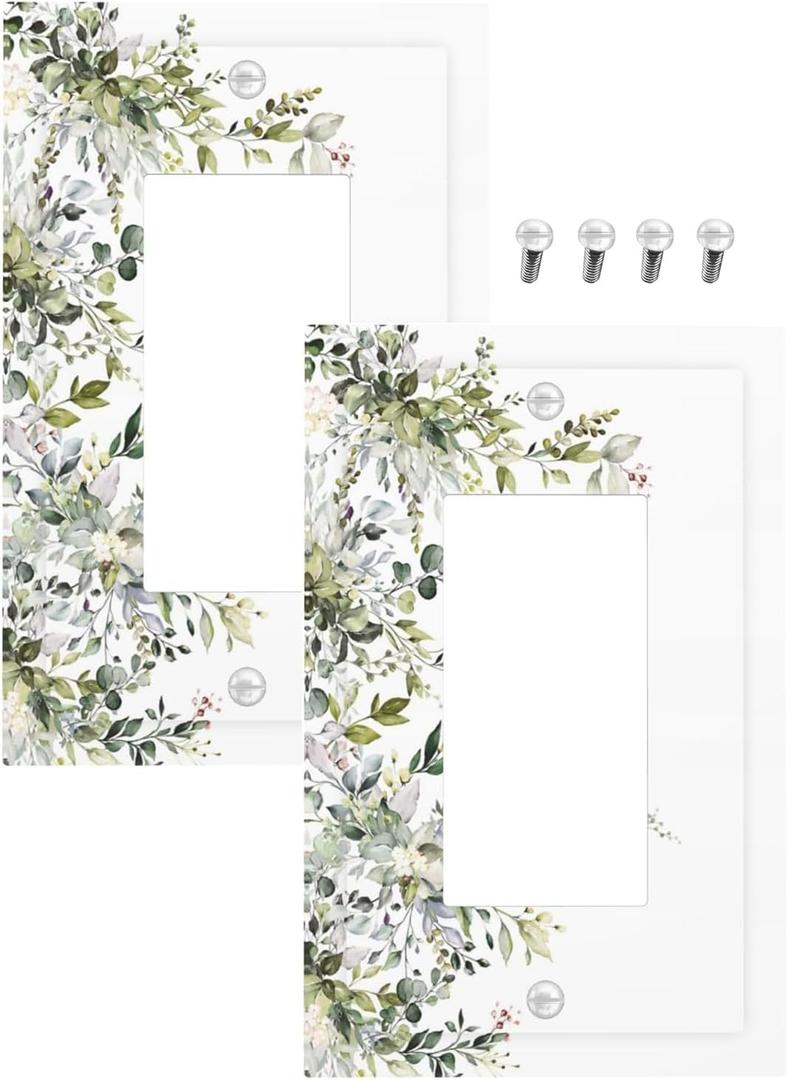 Decorative Outlet Covers Rustic Eucalyptus Leaves Green Leaf 1 Gang Rocker Light Switch Cover Plate Single Decora Light Switch Covers Wall Plate Faceplate for Home Decor 2 Pack