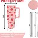 40oz Strawberry Tumbler with Lid Straw Handle Pink Red Cute Strawberry Water Bottle Stainless Steel Travel Mug Tumbler Cup for Iced Coffee Women Girl Birthday Party Favor, 1Pack