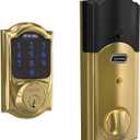 SCHLAGE BE469ZP CAM 605 Connect Smart Deadbolt With Alarm Inbuilt Camelot Trim In Bright Brass