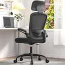 Ergonomic Office Chair for Long Hours & Back Pain Relief  Adjustable Lumbar Support & Headrest, High-Density Foam Cushion, Flip-Up Armrests, Perfect for Work & Study, Black