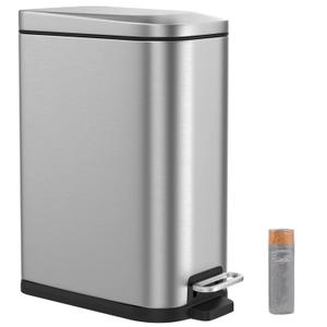 BETHEBEST 15 Liter/4 Gallon Stainless Steel Trash Can with Soft Close Lid, Step Trash Can for Bathroom, Kitchen, Office (Silver)