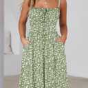 YATHON Summer Mini Corset Sun Dress for Women Short Casual Square Neck Lace Up Floral Beach Vacation Dresses with Pockets (Green, S)