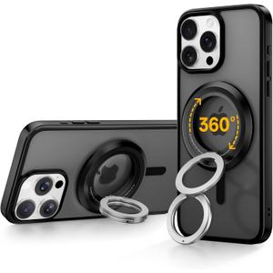 SYNCWIRE for MagSafe Phone Grip, 360 Rotation Magnetic Cell Phone Grip Magnetic Ring Holder Kickstand Mag Safe Ring Stand Compatible with iPhone 17 16 15 14 13 12 Pro Max MagSafe Accessories Android (Black)