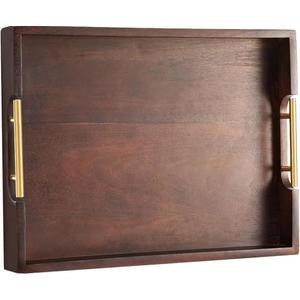 Joy&Grace Ottoman Tray for Living Room, Large Acacia Wooden Serving Tray with Handles for Coffee Table, Breakfast in Bed, Food Dinner, Decorative Tray (Sleek Brown, 16.7" x 12.8" x 2")