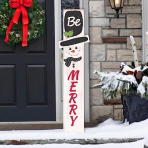 Winter Snowman Be Merry Welcome Porch Sign For Front Door Christmas Snowflake Wooden Vertical Welcome Sign Yard Standing For Patio Front Door Porch Wall Yard Home Decor Indoor Outdoor 8" x 46.5"