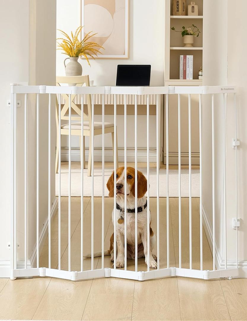 No Pawblems Retractable Safty Gate, Metal Adjustable Dog Gate for Doorways, Stairs & Hallways, Expands to 45" Wide, 36" Tall Gate, Auto Retract Design, No Bottom Bar, White