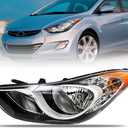 Headlight Assembly for Hyundai Elantra 2011 2012 2013, Driver Side Halogen Headlamp with Clear Lens Black Housing Amber Reflector (All Bulbs Included), 1 PC,92101-3y000 HY2503161