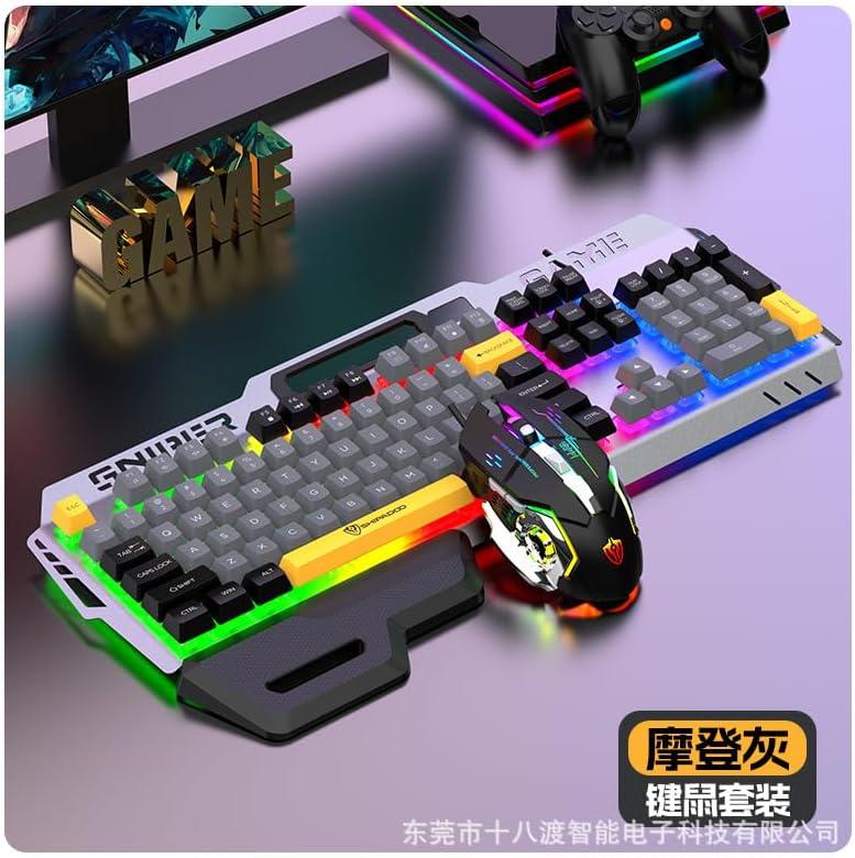 Guiheng Wired Game Keyboard and Mouse Combo, RGB LED Backlit Mechanical Feel Keyboard with Hand Rest Phone Holder,and 6 Button 3200 DPI Mice and Large RGB Mouse Pad for Computer Gamer Office