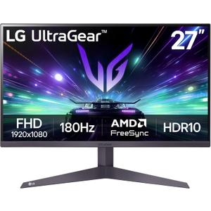 LG 27GS50F-B 27-inch FHD (1920 x 1080) Ultragear Gaming Monitor with 180Hz, 1ms MBR, HDR10, AMD FreeSync, HDMI, DisplayPort, 3-Side Virtually Borderless Design, Black