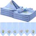 Tioncy 12 Pcs Embroidered Floral Napkins 18 x 18 Inch Wildflower Embroidered Cocktail Tea Napkins for Cocktail Parties Wedding Dinners Table Flower Themed Kitchen Holiday Party Decor Gift (Dusty Blue)